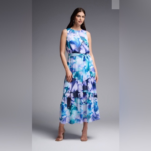 NWT Joseph Ribkoff Vanilla/Multi Sleeveless Maxi Dress Style 231716 - Picture 1 of 14